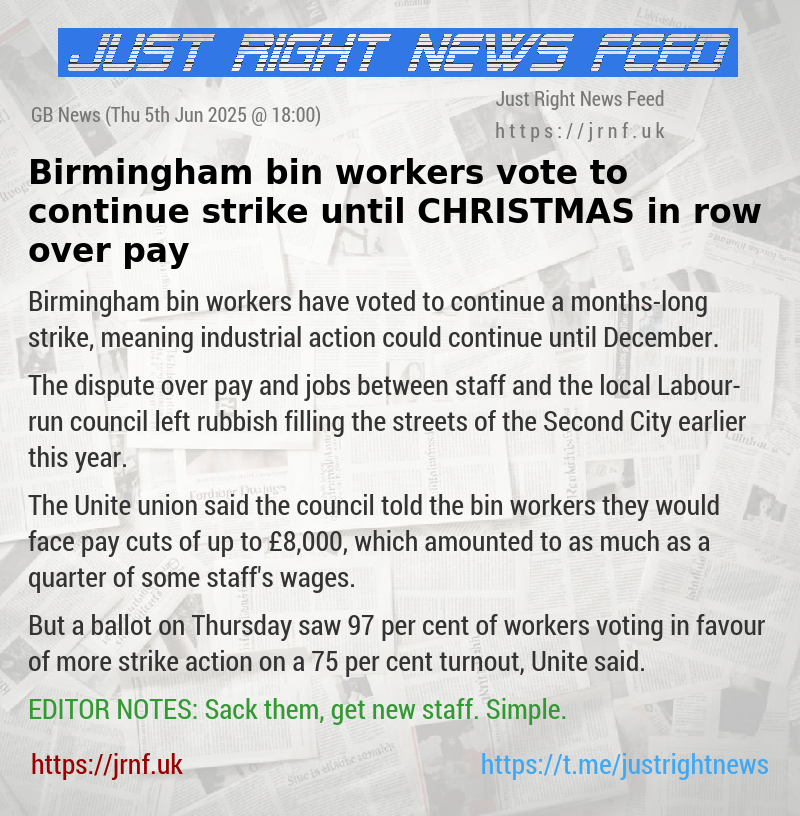 Birmingham bin workers vote to continue strike until CHRISTMAS in row over pay
