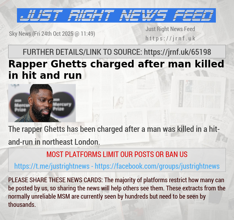 Rapper Ghetts charged after man killed in hit—and—run