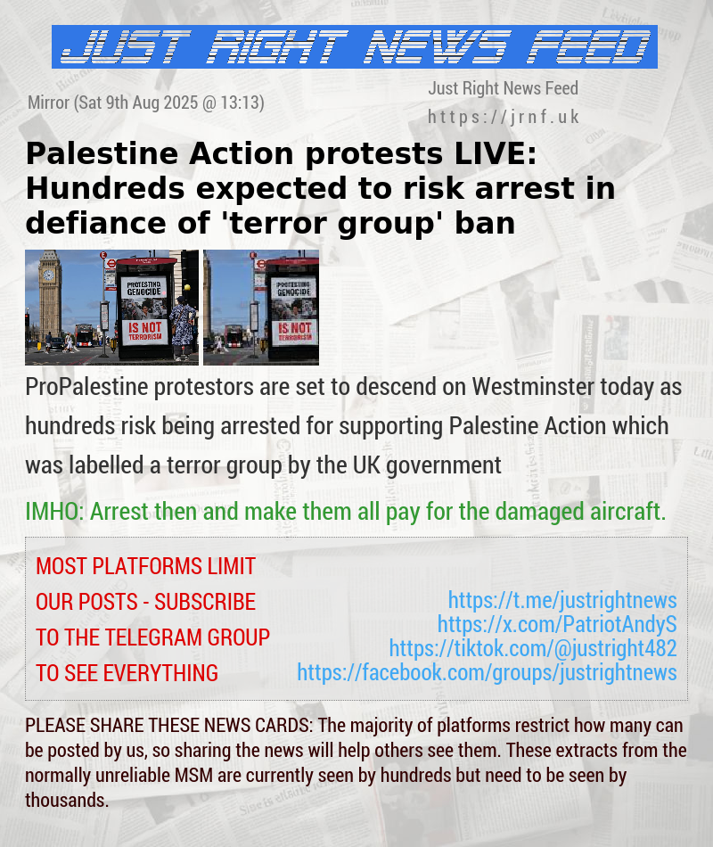 Palestine Action protests LIVE: Hundreds expected to risk arrest in defiance of ’terror group’ ban