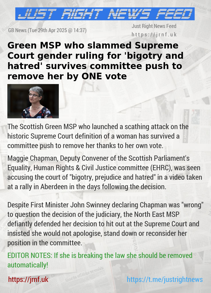 Green MSP who slammed Supreme Court gender ruling for ’bigotry and hatred’ survives committee push to remove her by ONE vote