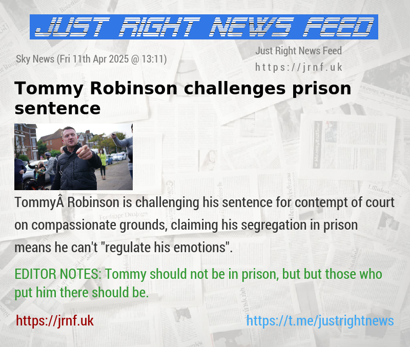 Tommy Robinson challenges prison sentence