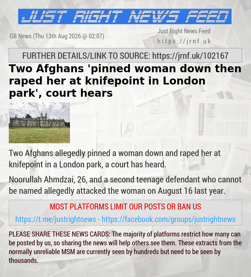Two Afghans ’pinned woman down then raped her at knifepoint in London park’, court hears