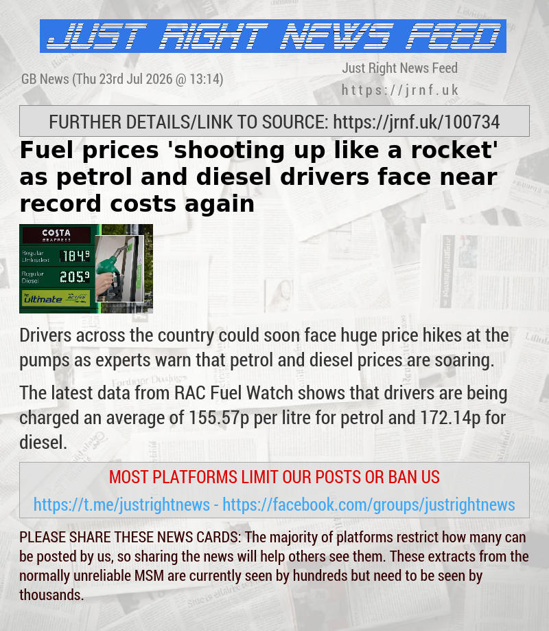 Fuel prices ’shooting up like a rocket’ as petrol and diesel drivers face near—record costs again