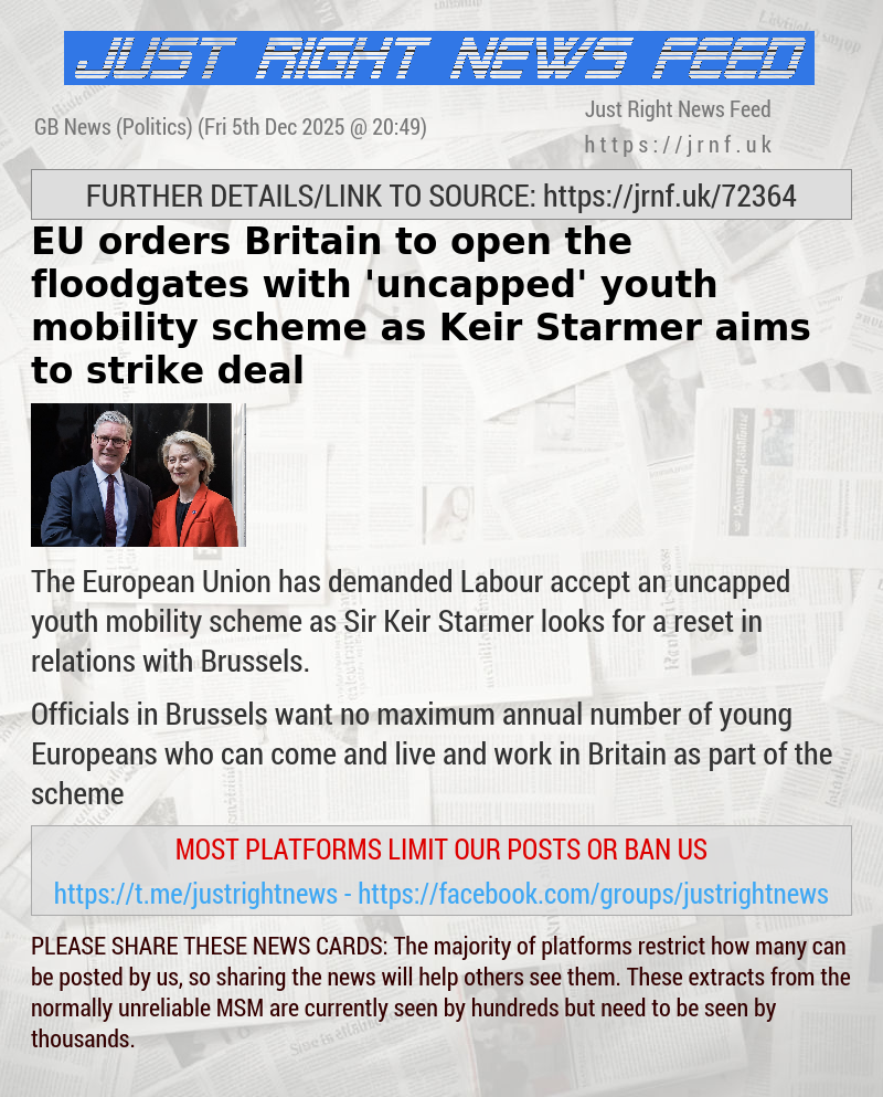 EU orders Britain to open the floodgates with ’uncapped’ youth mobility scheme as Keir Starmer aims to strike deal