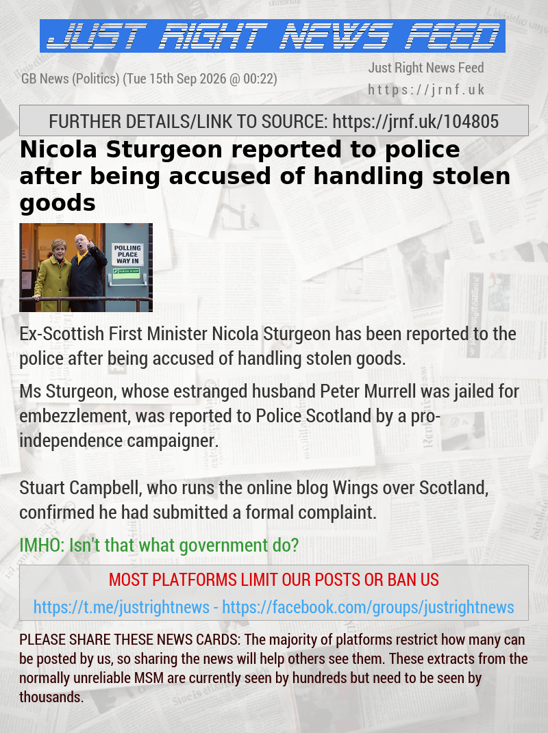 Nicola Sturgeon reported to police after being accused of handling stolen goods