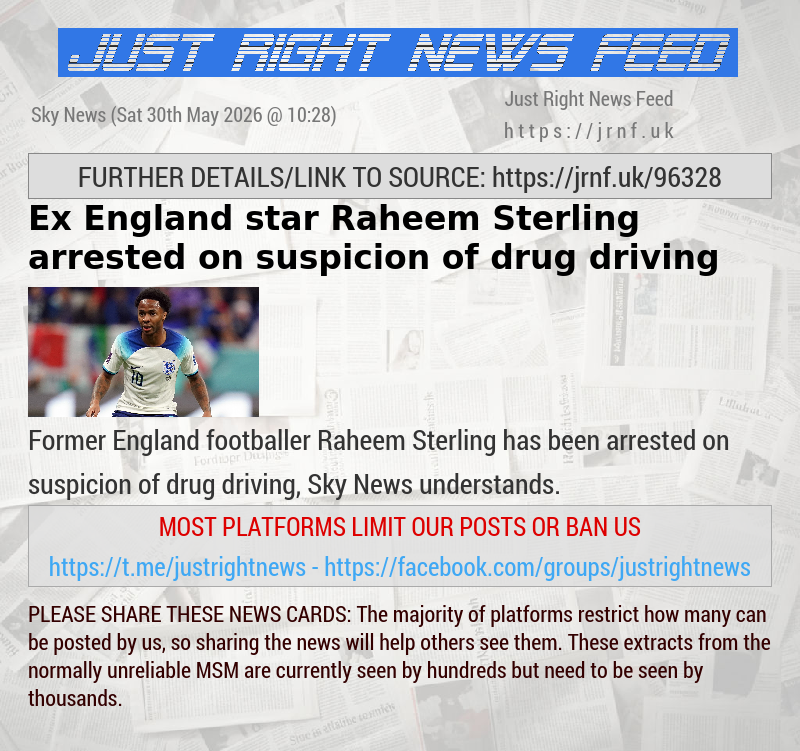 Ex—England star Raheem Sterling arrested on suspicion of drug driving