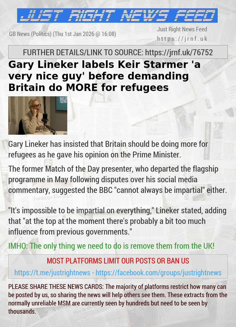 Gary Lineker labels Keir Starmer ’a very nice guy’ before demanding Britain do MORE for refugees