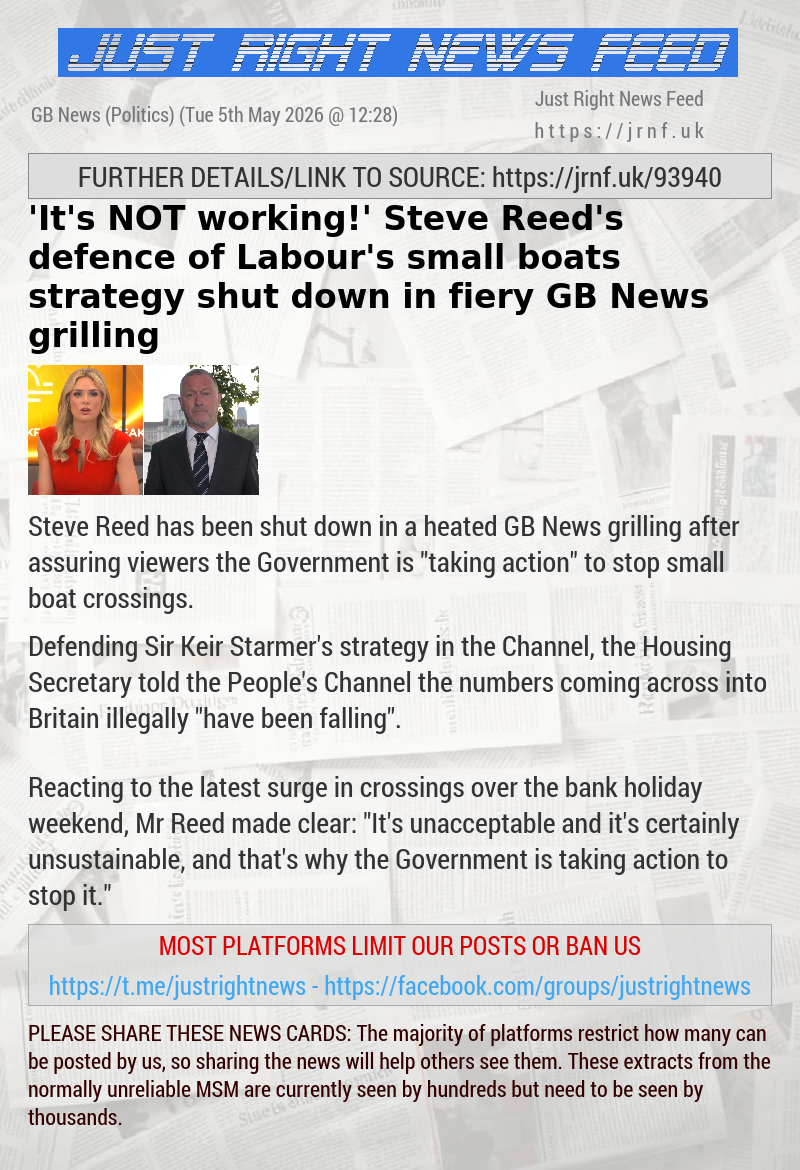 ’It’s NOT working!’ Steve Reed’s defence of Labour’s small boats strategy shut down in fiery GB News grilling
