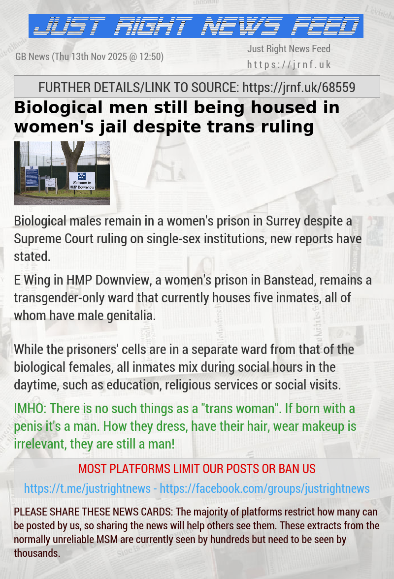 Biological men still being housed in women’s jail despite trans ruling