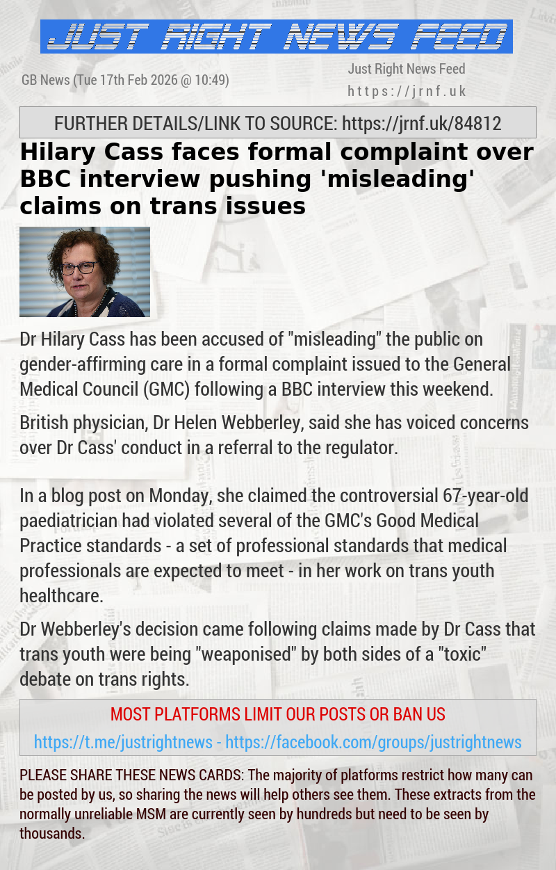 Hilary Cass faces formal complaint over BBC interview pushing ’misleading’ claims on trans issues