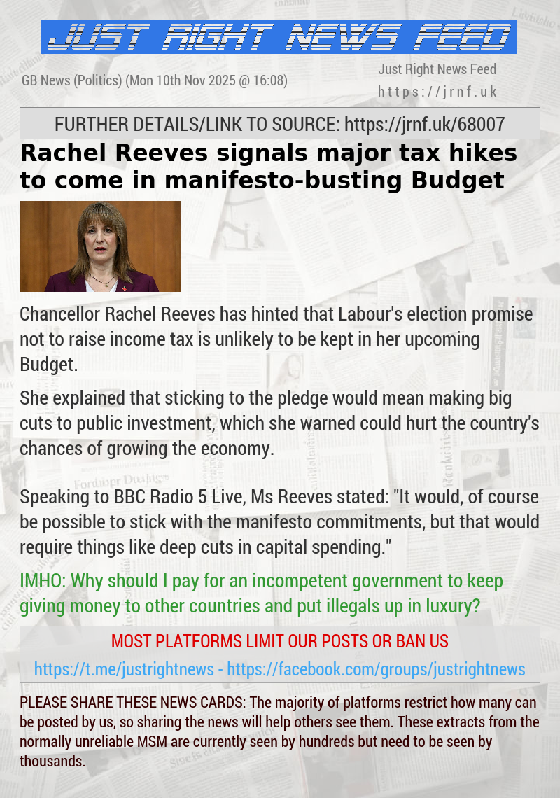 Rachel Reeves signals major tax hikes to come in manifesto—busting Budget