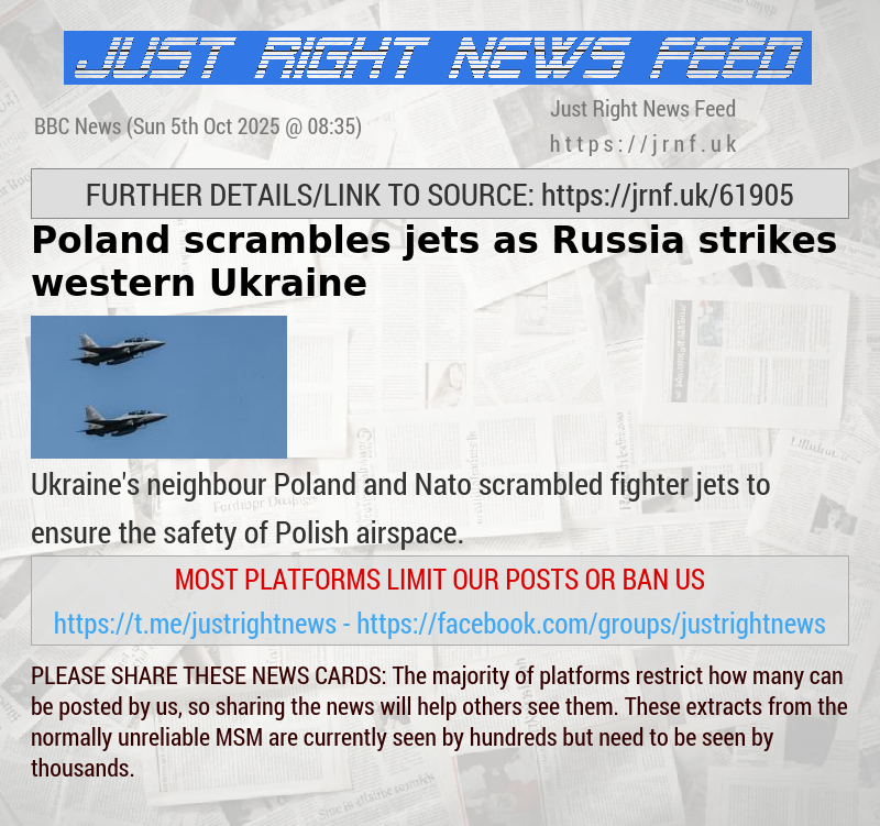 Poland scrambles jets as Russia strikes western Ukraine