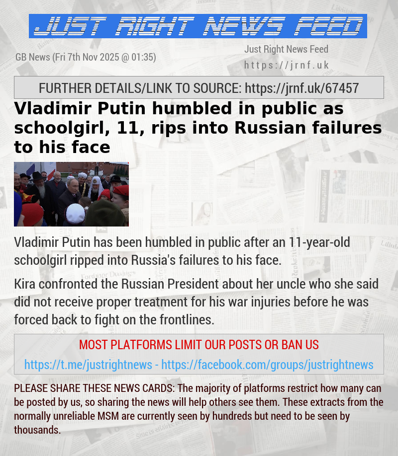 Vladimir Putin humbled in public as schoolgirl, 11, rips into Russian failures to his face
