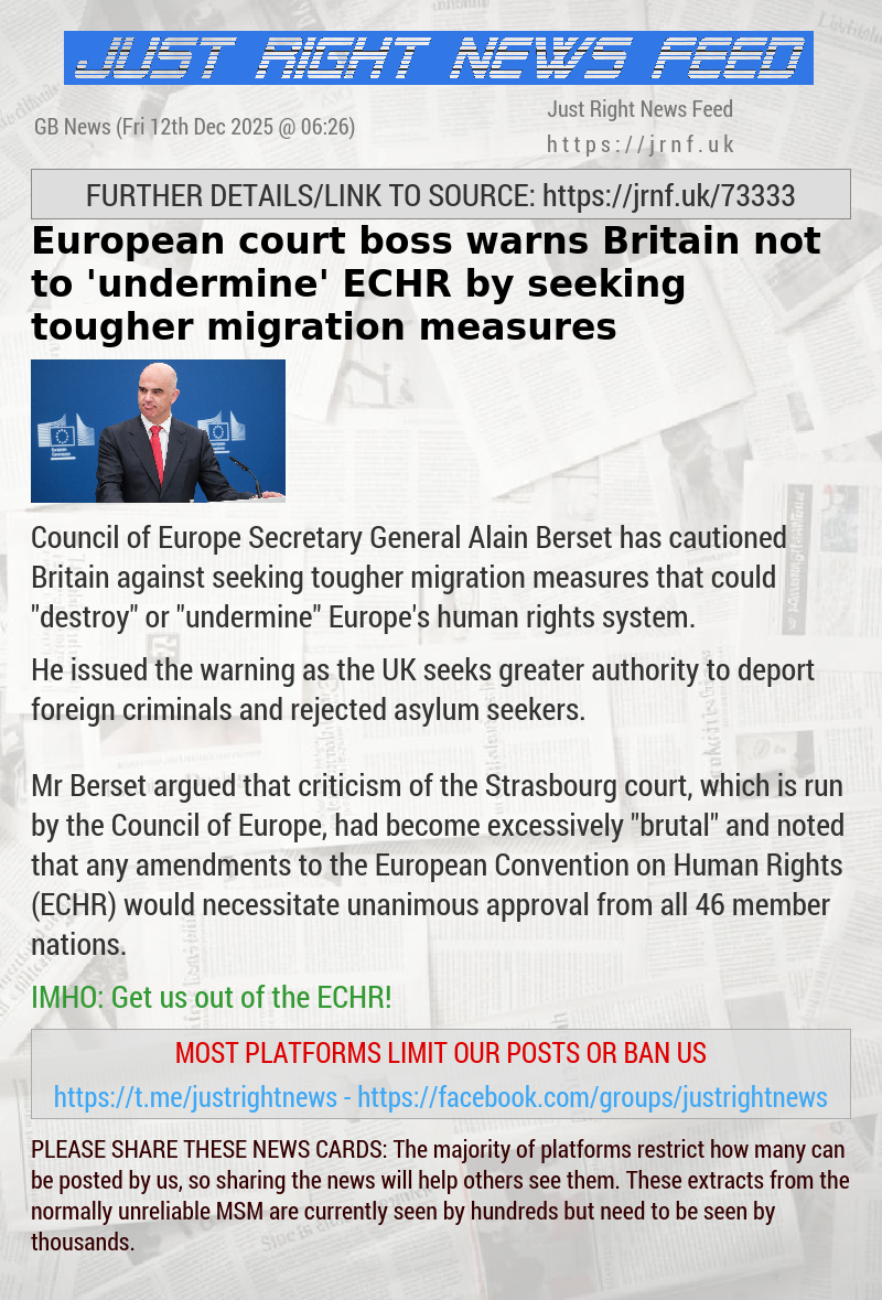 European court boss warns Britain not to ’undermine’ ECHR by seeking tougher migration measures