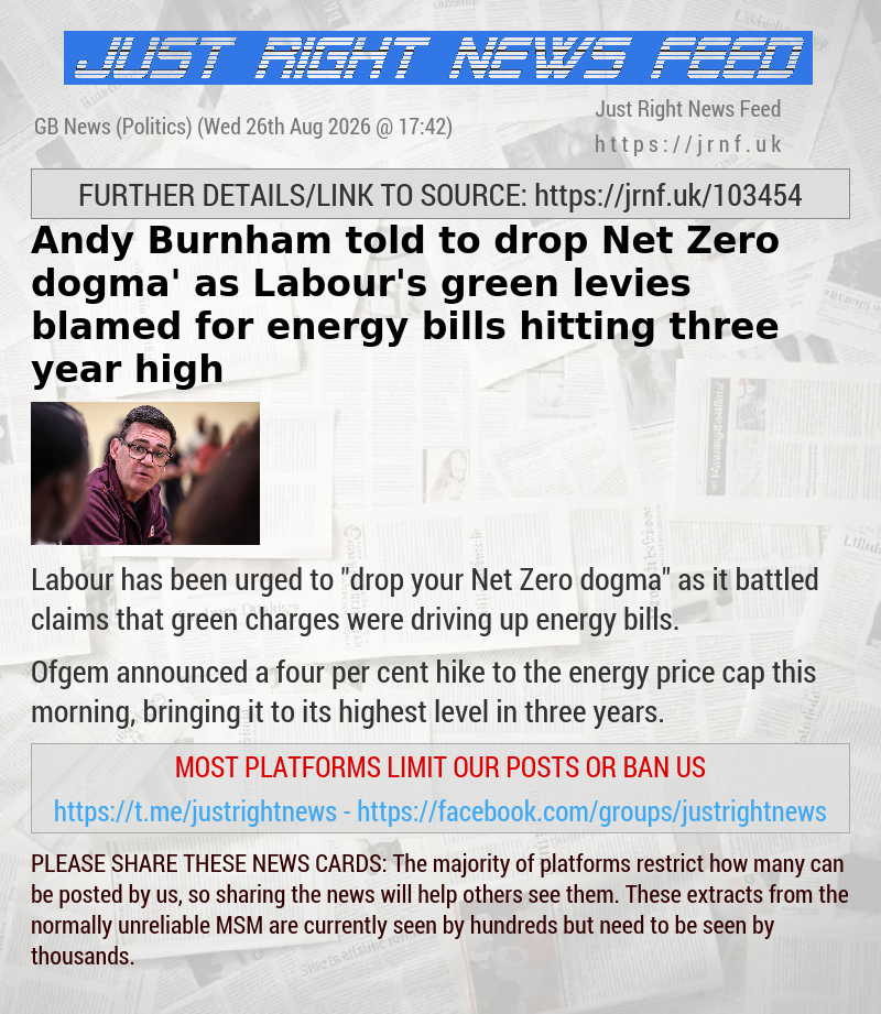 Andy Burnham told to ‘drop Net Zero dogma’ as Labour’s green levies blamed for energy bills hitting three—year high