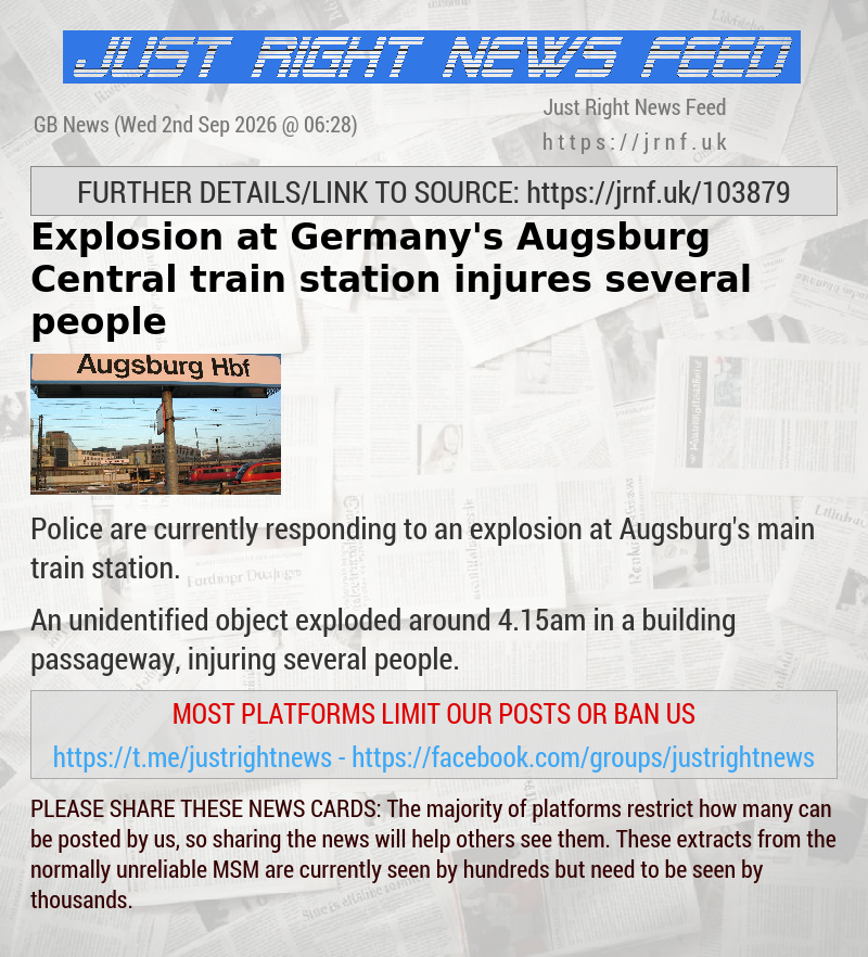 Explosion at Germany’s Augsburg Central train station injures several people