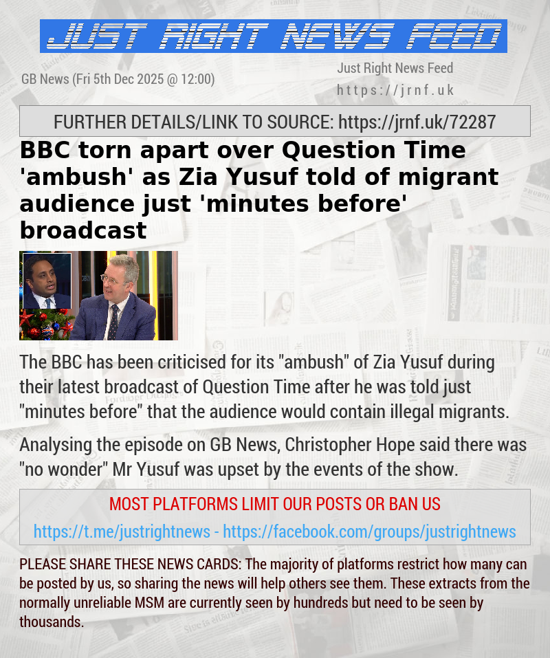 BBC torn apart over Question Time ’ambush’ as Zia Yusuf told of migrant audience just ’minutes before’ broadcast