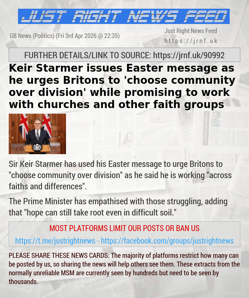Keir Starmer issues Easter message as he urges Britons to ’choose community over division’ while promising to work with churches and other faith groups