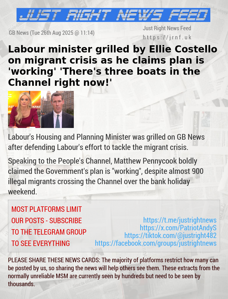 Labour minister grilled by Ellie Costello on migrant crisis as he claims plan is ’working’ — ’There’s three boats in the Channel right now!’