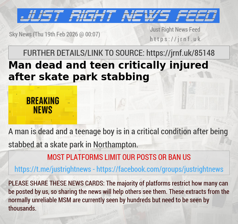 Man dead and teen critically injured after skate park stabbing