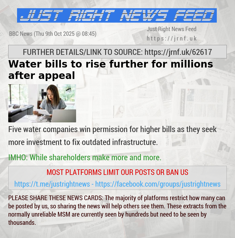 Water bills to rise further for millions after appeal