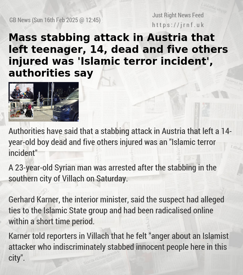 Mass stabbing attack in Austria that left teenager, 14, dead and five others injured was ’Islamic terror incident’, authorities say