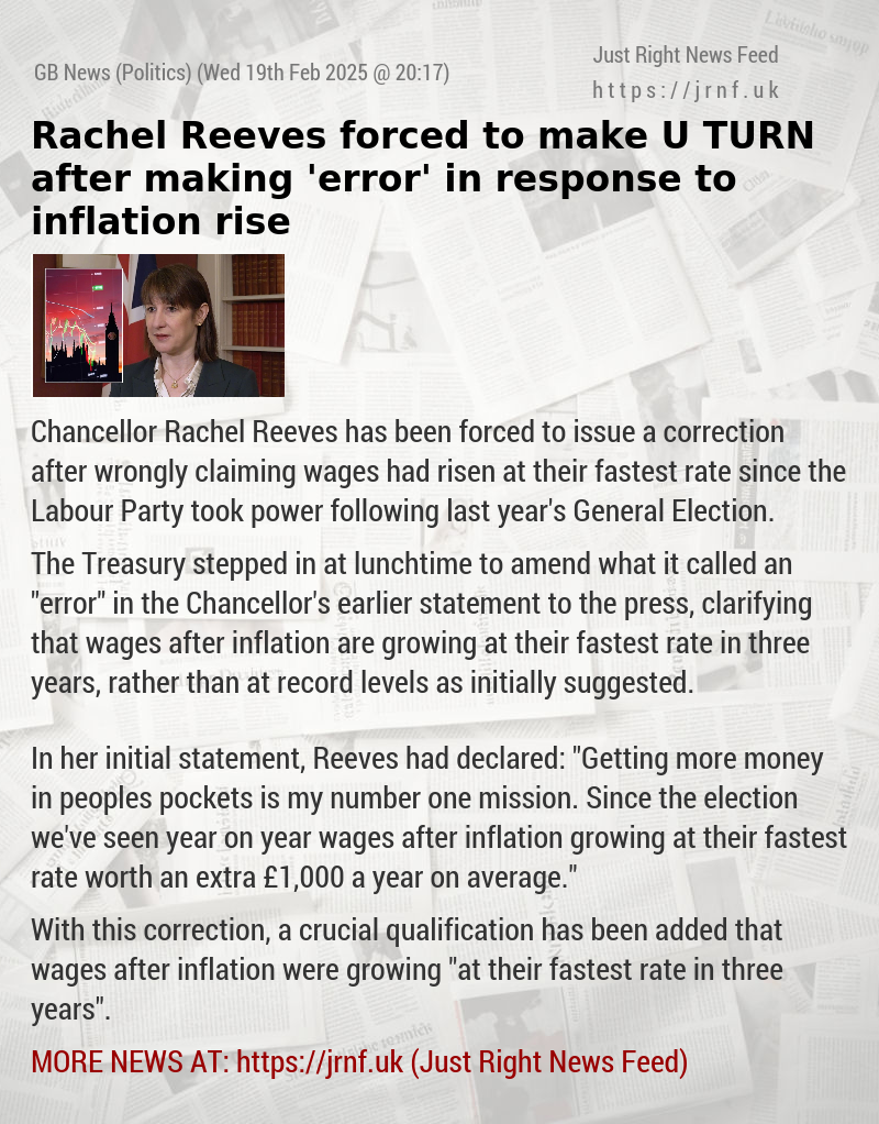 Rachel Reeves forced to make U—TURN after making ’error’ in response to inflation rise