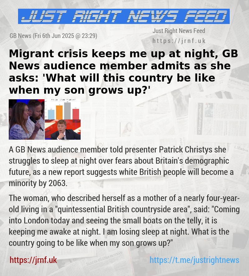 Migrant crisis keeps me up at night, GB News audience member admits as she asks: ’What will this country be like when my son grows up?’