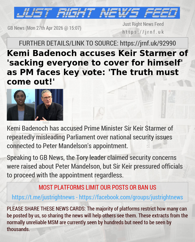Kemi Badenoch accuses Keir Starmer of ’sacking everyone to cover for himself’ as PM faces key vote: ’The truth must come out!’