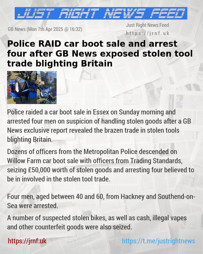 Police RAID car boot sale and arrest four after GB News exposed stolen tool trade blighting Britain