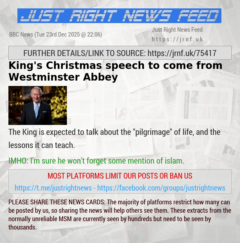 King’s Christmas speech to come from Westminster Abbey