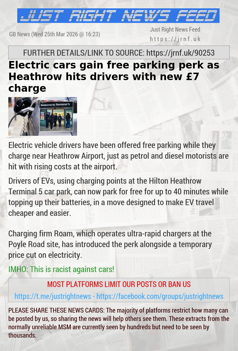 Electric cars gain free parking perk as Heathrow hits drivers with new &pound;7 charge