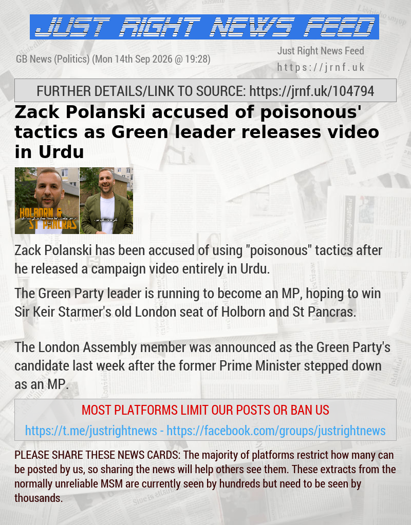 Zack Polanski accused of ‘poisonous’ tactics as Green leader releases video in Urdu