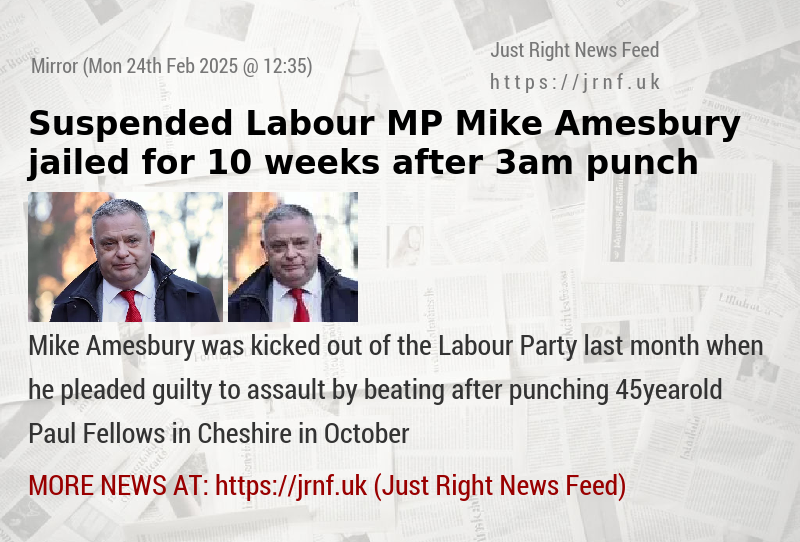 Suspended Labour MP Mike Amesbury jailed for 10 weeks after 3am punch