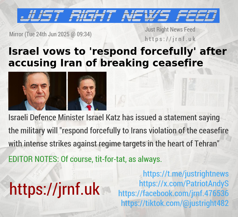 Israel vows to ’respond forcefully’ after accusing Iran of breaking ceasefire