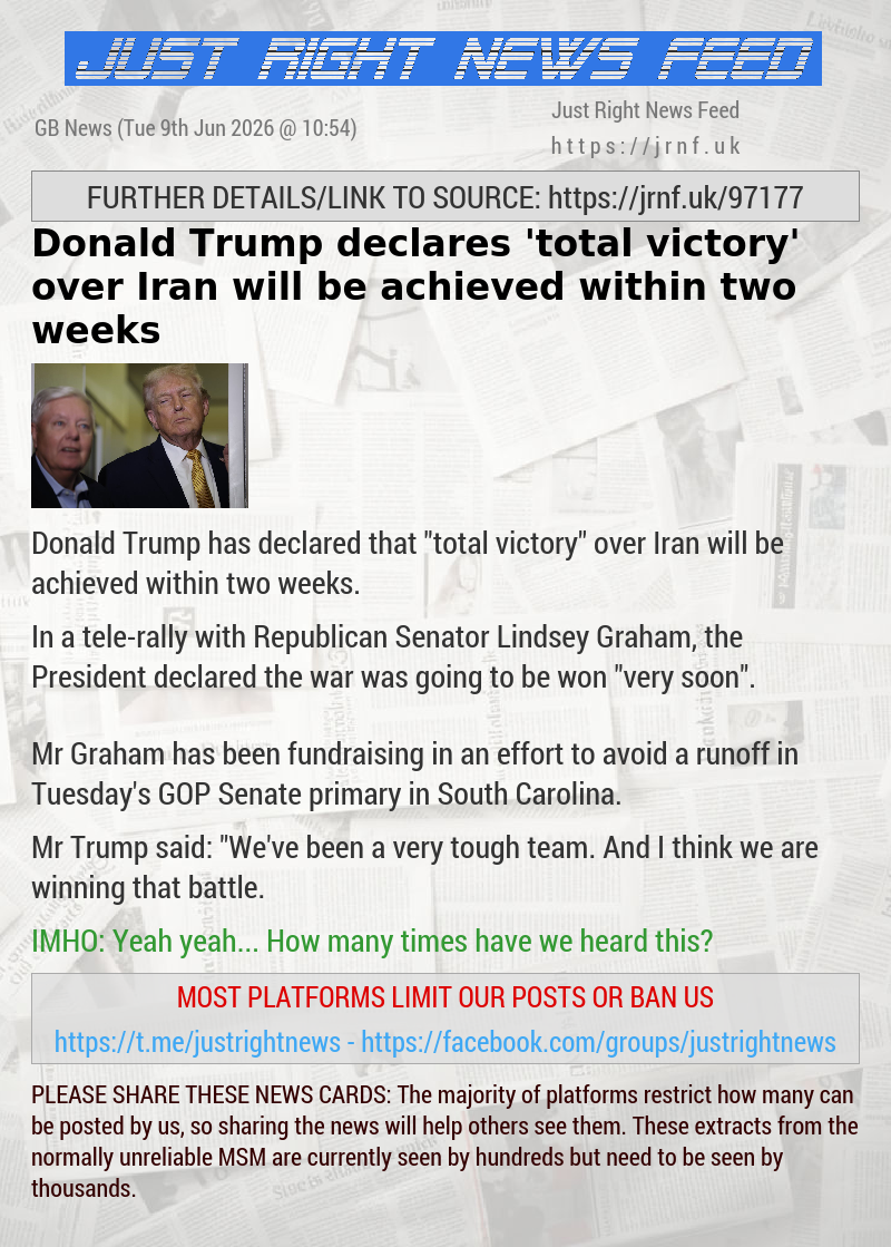 Donald Trump declares ’total victory’ over Iran will be achieved within two weeks
