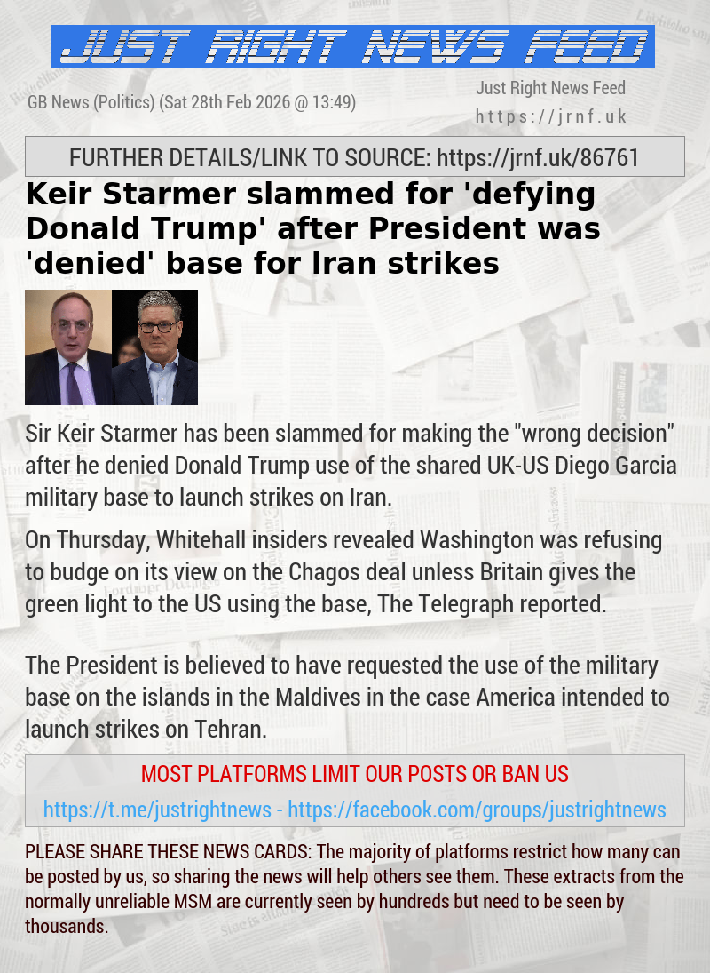 Keir Starmer slammed for ’defying Donald Trump’ after President was ’denied’ base for Iran strikes