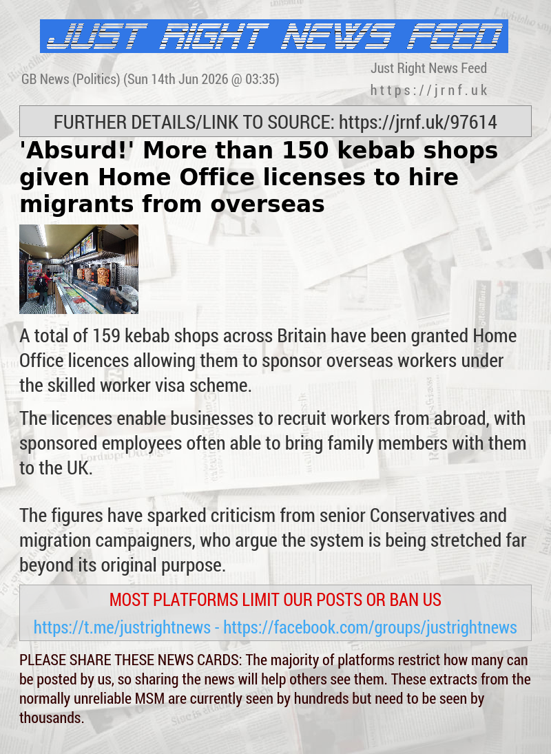 ’Absurd!’ More than 150 kebab shops given Home Office licenses to hire migrants from overseas