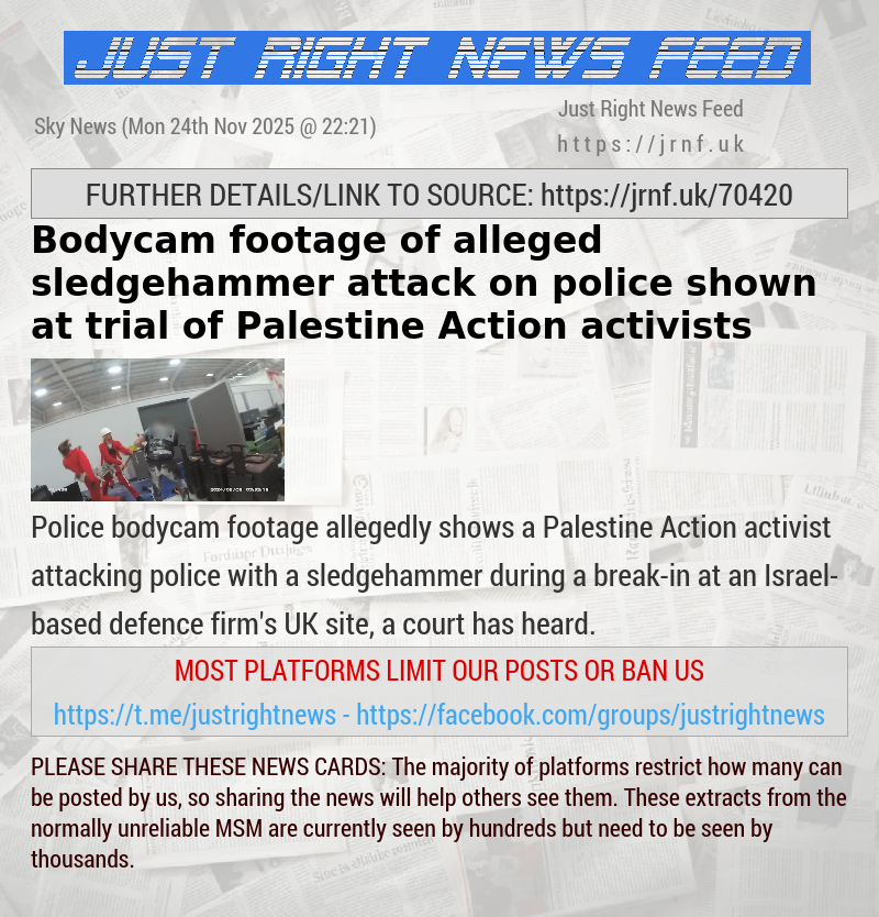 Bodycam footage of alleged sledgehammer attack on police shown at trial of Palestine Action activists