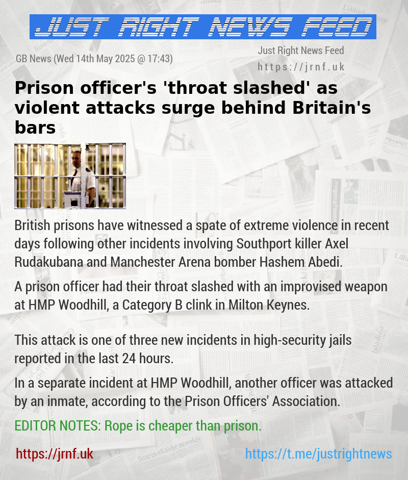 Prison officer’s ’throat slashed’ as violent attacks surge behind Britain’s bars