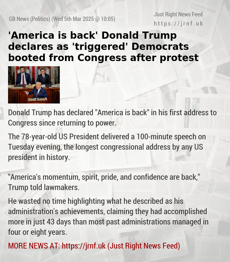 ’America is back’ Donald Trump declares as ’triggered’ Democrats booted from Congress after protest