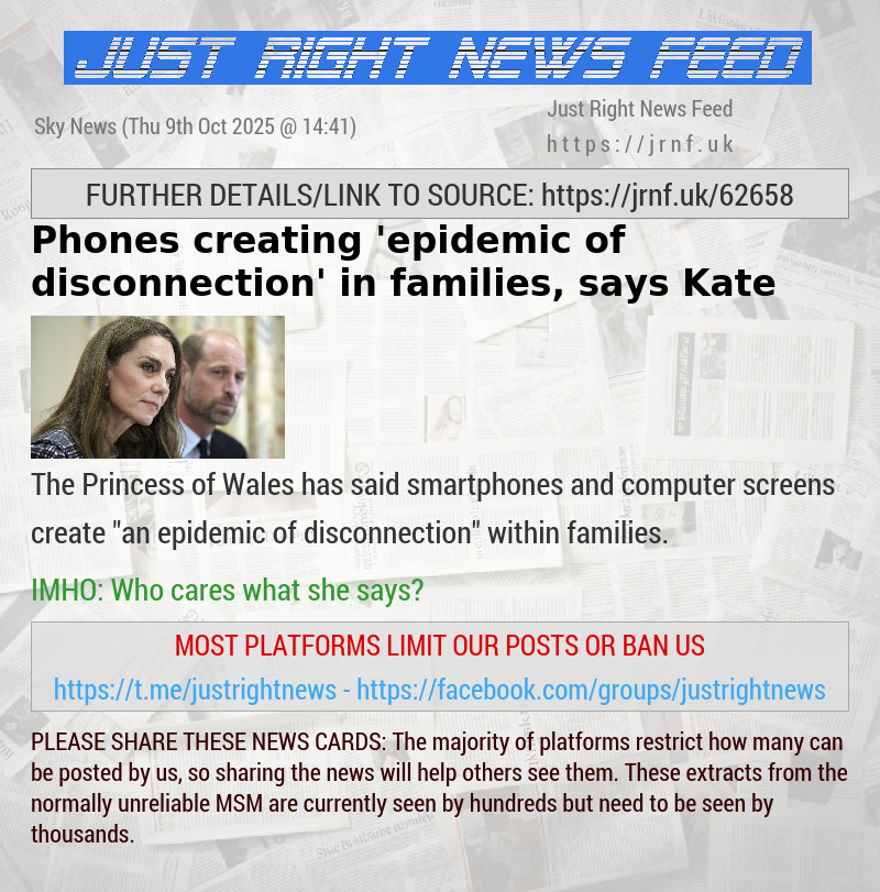 Phones creating ’epidemic of disconnection’ in families, says Kate