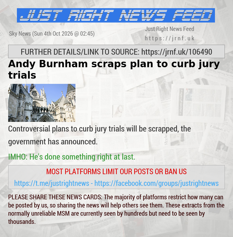 Andy Burnham scraps plan to curb jury trials