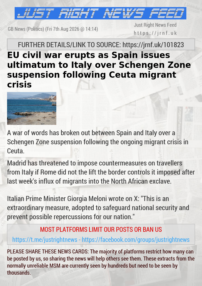 EU civil war erupts as Spain issues ultimatum to Italy over Schengen Zone suspension following Ceuta migrant crisis