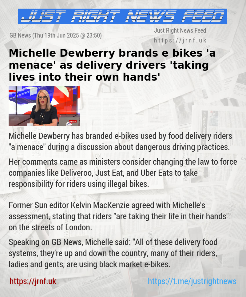 Michelle Dewberry brands e—bikes ’a menace’ as delivery drivers ’taking lives into their own hands’