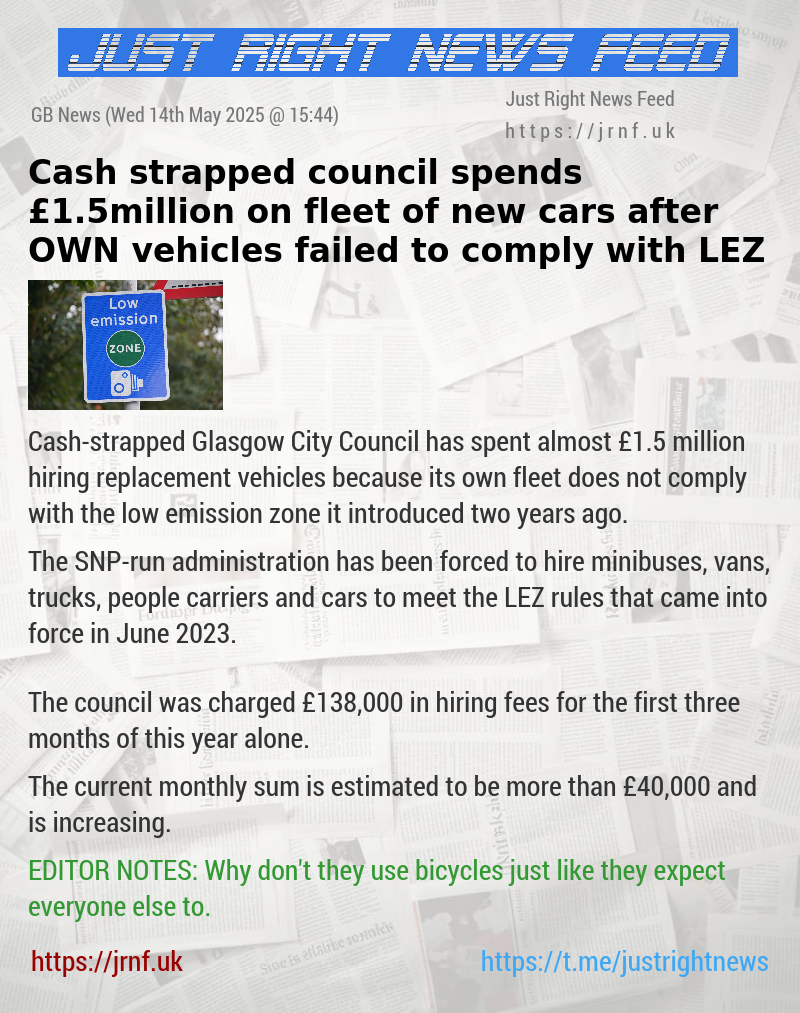 Cash—strapped council spends £1.5million on fleet of new cars after OWN vehicles failed to comply with LEZ