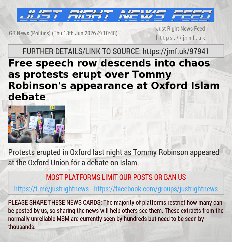 Free speech row descends into chaos as protests erupt over Tommy Robinson’s appearance at Oxford Islam debate