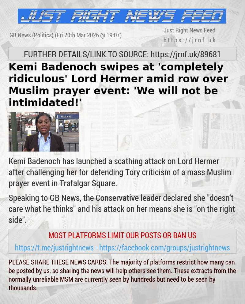 Kemi Badenoch swipes at ’completely ridiculous’ Lord Hermer amid row over Muslim prayer event: ’We will not be intimidated!’