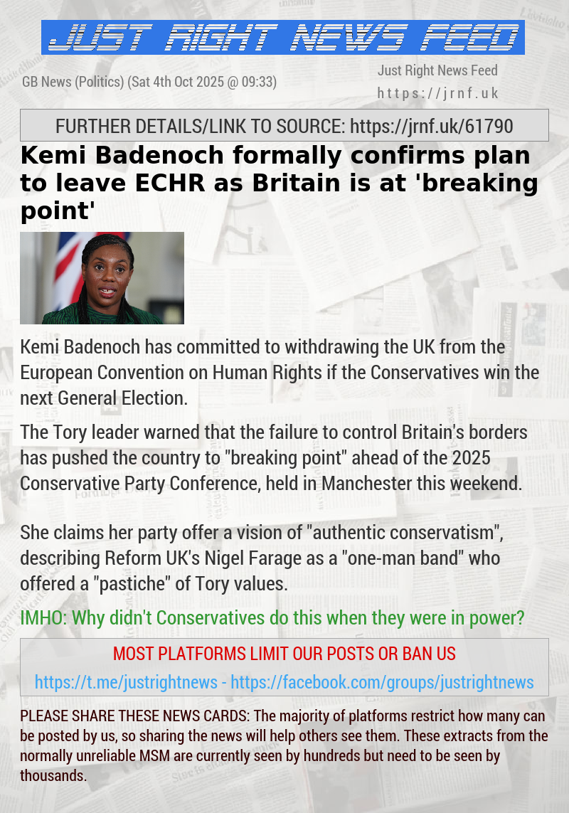 Kemi Badenoch formally confirms plan to leave ECHR as Britain is at ’breaking point’