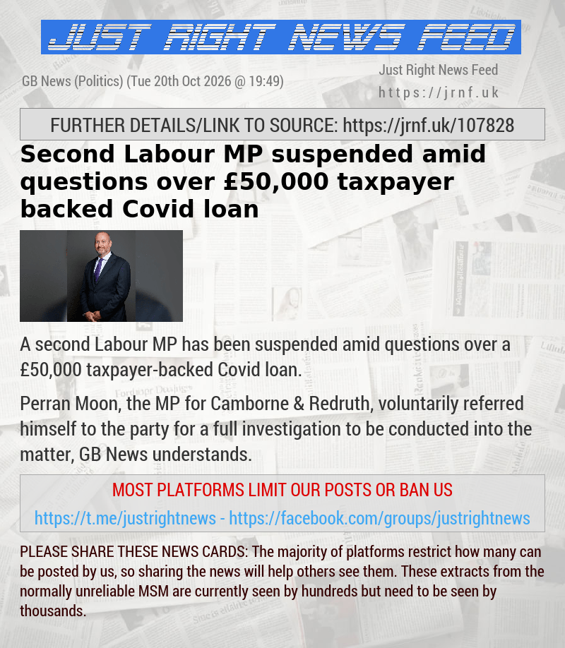 Second Labour MP suspended amid questions over &pound;50,000 taxpayer—backed Covid loan